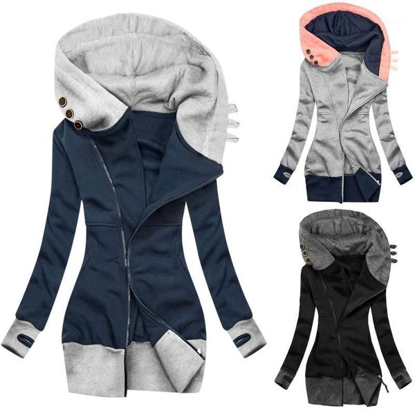 

women's fleece jacket coats autumn winter warm female long hooded coats outerwear thick female patchwork hoodies jackets #t2g1, Black;brown