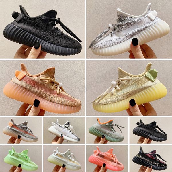 

kanye west 3m reflective infant yecheil kids running shoes static glow green clay trainers big small boy girl children toddler sneaker black