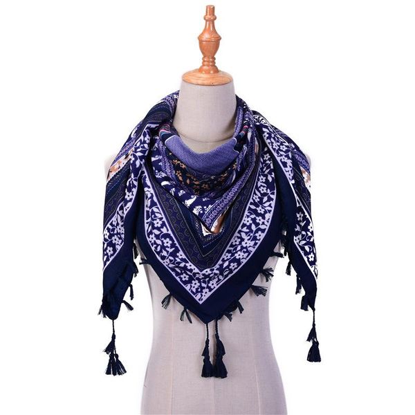 

2020 brand spring scarves for women shawls and wraps cotton pashmina print tassels scarf 110110cm jllfjj bdecoat, Blue;gray