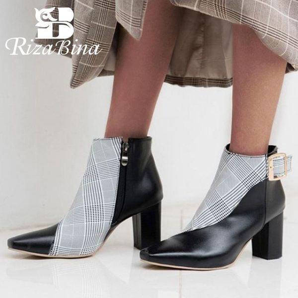 

boots rizabina office lady ankle fashion plaid zipper buckle high heels shoes autumn winter daily women footwear size 34-47, Black