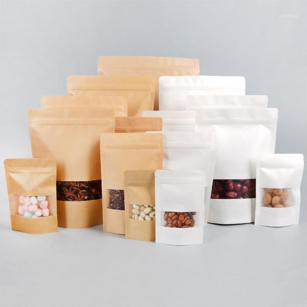 

gift wrap 50pcs/kraft paper bag self sealing thickened windowed melon seeds beef dried fruit zero sealed mouth small package1