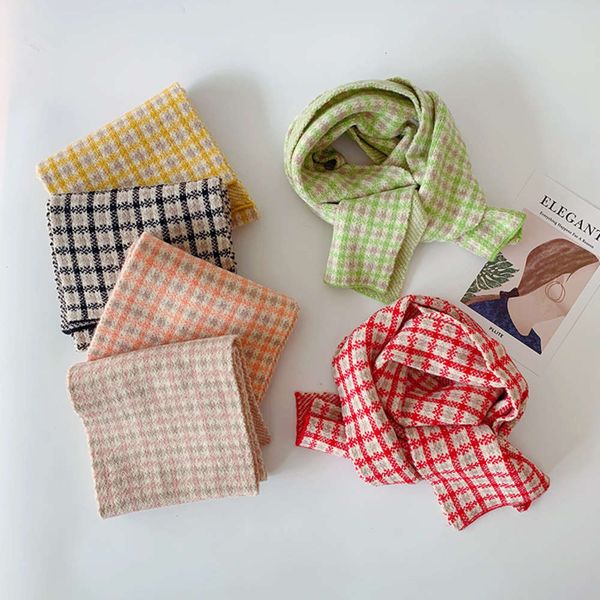 

winter ins plaid children's knitting scarf korean new baby outdoor warm color matching wool neck fashion, Red;brown