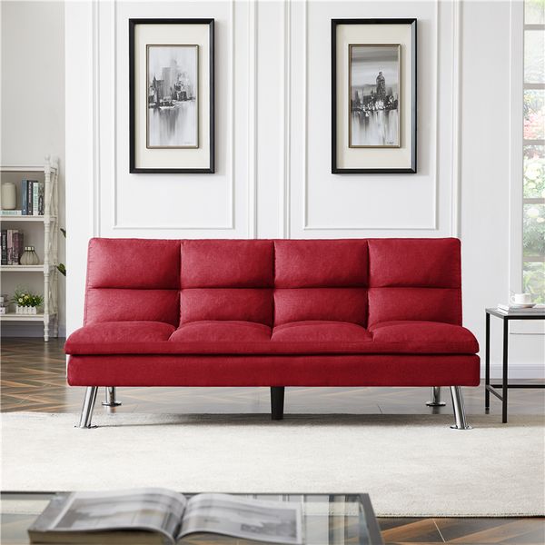 

us stock relax lounge futon sofa bed sleeper red fabric folding sofa fast shipping