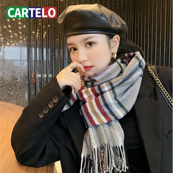

cartelo winter new ladies scarf imitation cashmere color grid wild thick scarf fashion warm ladies shawl, Blue;gray