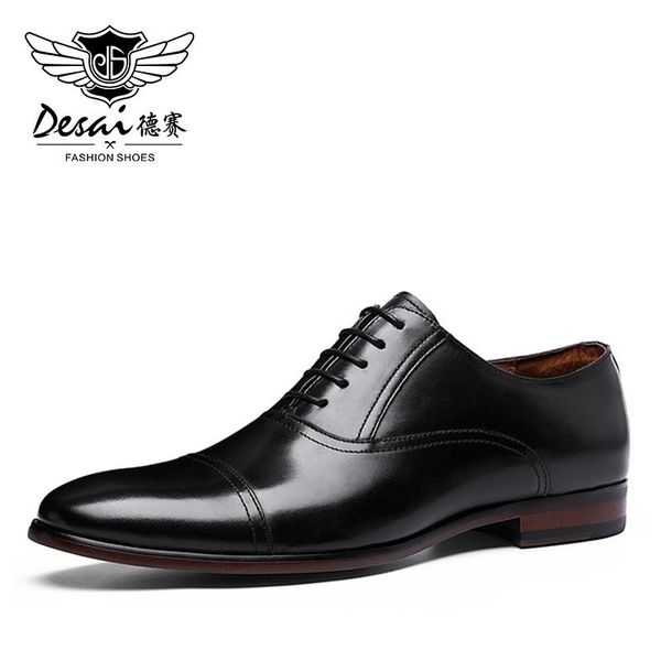 

desai brand full grain leather business dress shoes men retro patent genuine leather oxford shoes for men eur size 38-47, Black