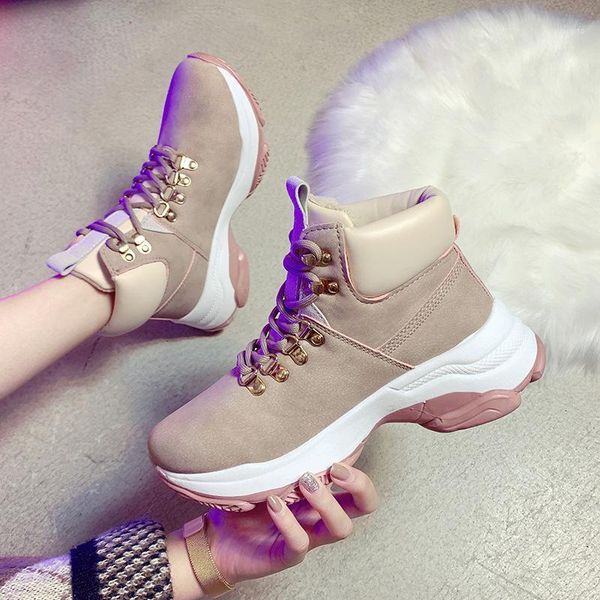 

winter boots women shoes 2020 high chunky sneakers women snow boots lace-up ankle motorcycle woman botas mujer1, Black