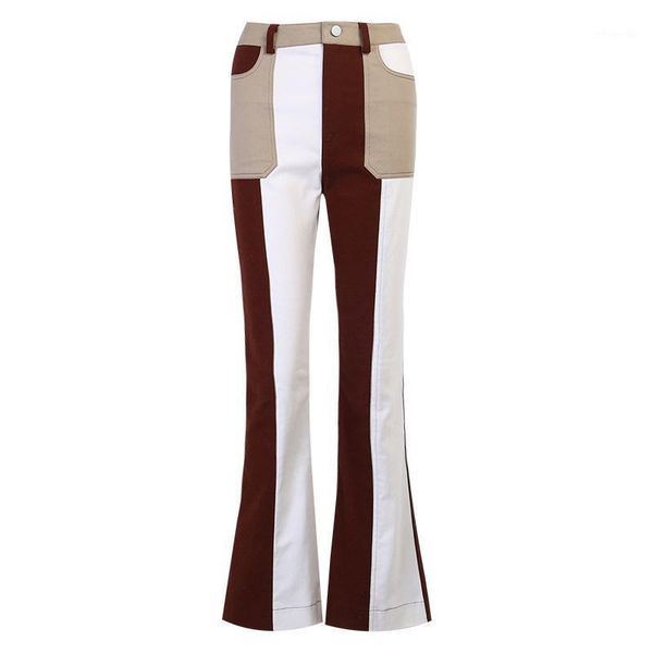 

women's jeans spring/autumn fashion flared pants stitching loose wide-leg pants slim thin high-waist street hipster trousers1, Blue