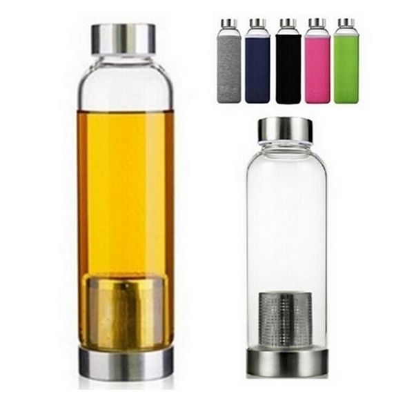 

22oz стекло воды bpa free высокая термостойкость спорт с чай фильтр infuser бутылки nylon sleeve