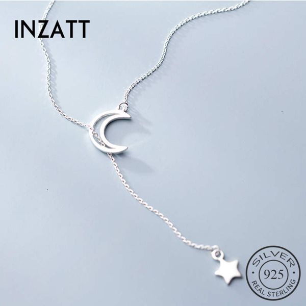 

inzatt real 925 sterling silver star moon choker pendant necklace for fashion women party fine jewelry cute accessories gift