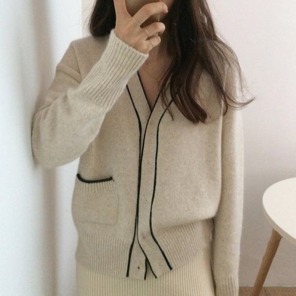 

qirsz soft korea 2020 autumn new open skin friendly sweater wool wool south line design temperament sweater cardigan 22295 9rhdq, White;black