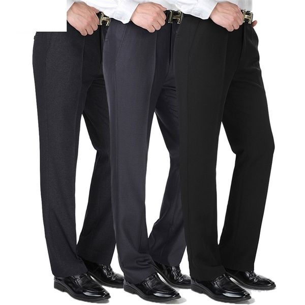 

autumn winter mens straight pantalon costume homme dress thick men formal suit pants loose middle age male trousers y201026, Black