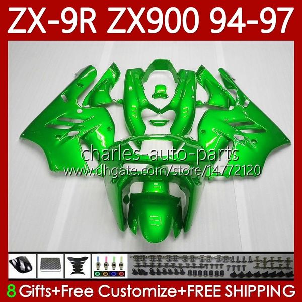 OEM Bodywork para Kawasaki Ninja ZX-9R ZX 9R 9R 900 CC ZX-900 1994-1997 Bodys 100no.147 ZX9 R ZX900 Metal Green ZX900C 1994 1995 1996 1997 900cc ZX9R 94 95 96 97 Kit de Fairing