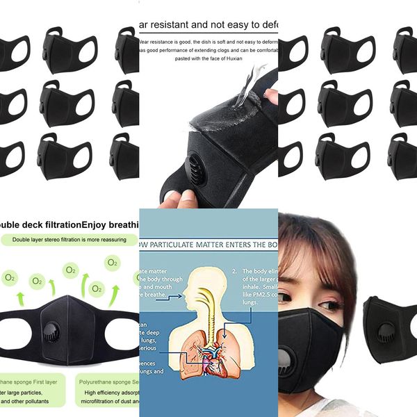 

face dust 9pcs men anti women pm2.5 pollution respirator black breathable valve mask filter 3d ta8s