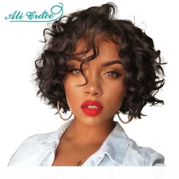 

pixie cut wig brazilian wavy wave hair wig 8 inch blonde 613 short hair wigs ali grace 13x4 lace front two colors, Black;brown