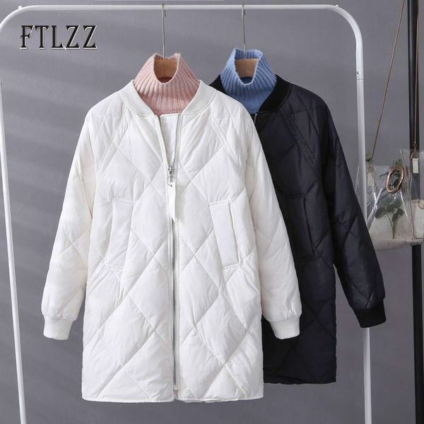 

women white duck puffer parkas winter ultra light long down coat female zipper baseball down jacket woman long outwear femme, Black