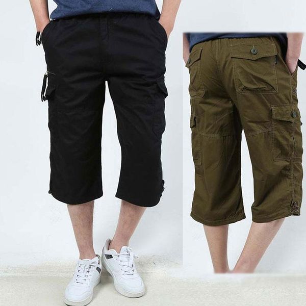 

outdoor shorts hiking capri pants breathable cotton multi-pockets tactical cargo casual sports trousers plus sizes-5xl1, Brown;gray
