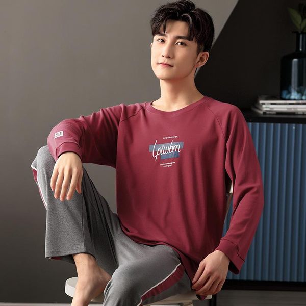 

cotton pajamas men's autumn home wear men's long-sleeved spring suit youth pigiama uomo pyjama homme dormir sommeil, Black;brown