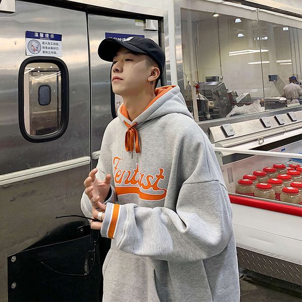 

plush men's sweater trend hip hop ins hooded clothes trendy brand loose autumn winter coat, Black