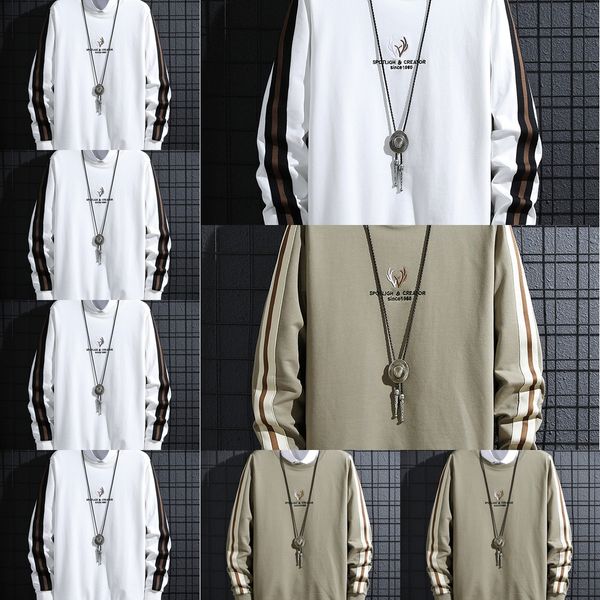 

spring new thin long sleeve embroidered sweater sweatersweater men's round neck t-shirt men's embroidered loose and oversized casu, Black