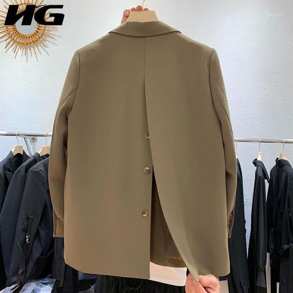 

hg casual button blazer women tide fashion new style notched collar long sleeve pocket single breasted split back slim zy37121, White;black