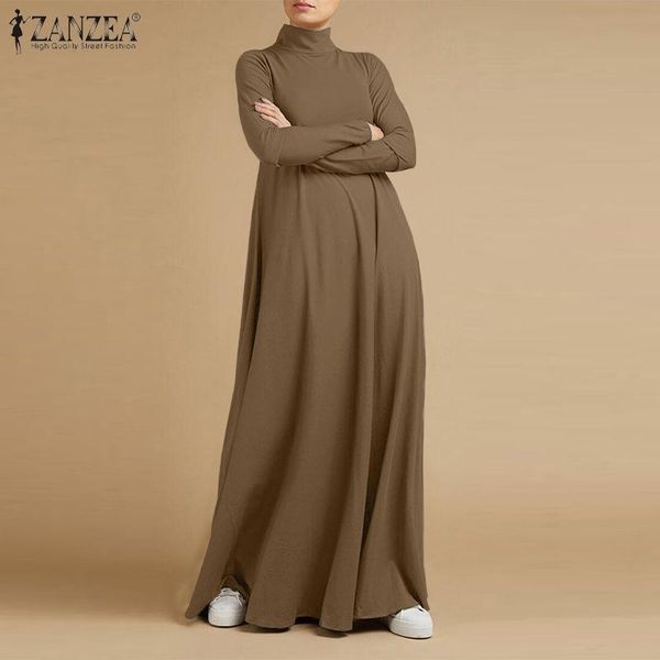 

autumn turtleneck long sleeve sundress fashion women maxi long dress baggy zanzea elegant solid casual vestido kaftan robe femme, Black;gray