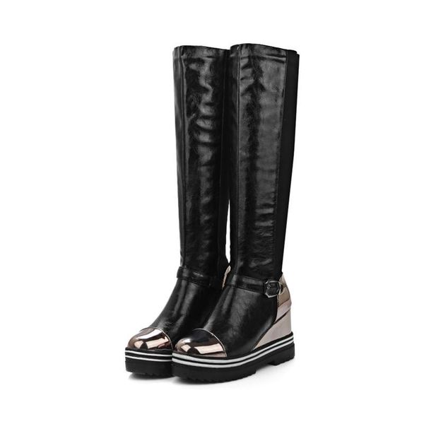 

2021 new digit knee growing ground long autumn boots high heels women's shoes 0q1u, Black