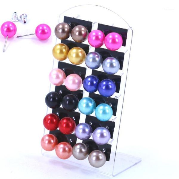 

selling 10mm resin plastic ball simulated pearl iron stick stud earrings fashion jewelry 12pairs/lot1, Golden;silver