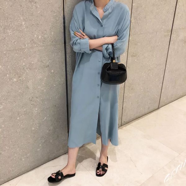 

4hor6 stand medium long sleeve shirt shirt collar dress girl student supermarket length new summer dress n6mkg, Black;gray