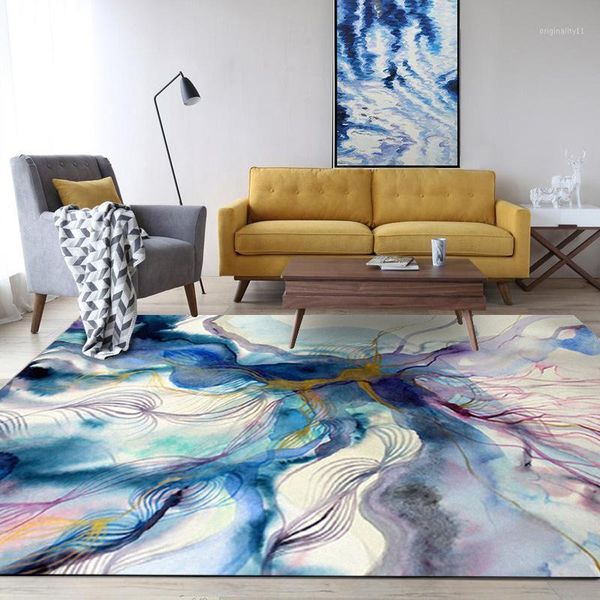 

fashion abstract art color ink blue purple gold bedroom living room mat carpet1
