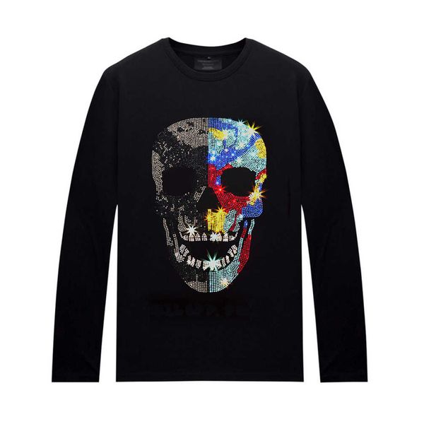 

fashion casual rhinestone long sleeves men t-shirt crew neck tee slim fit bottoming shirts for autumn, White;black