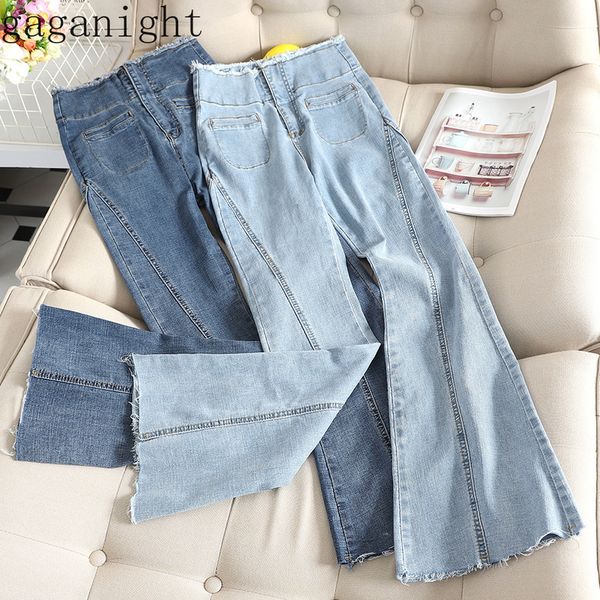 

gaganight flare high waist women jeans pants caual loose wide leg jeans plus size vintage washed ripped jeans trousers female 201105, Blue