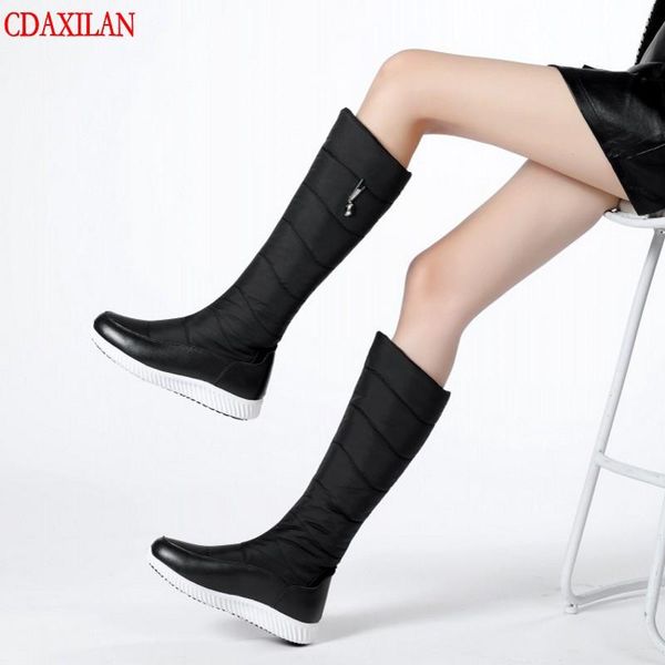 

cdaxilan new arrival snow boots women knee-high boots made of cow leather and down cloths warm legs winter, Black