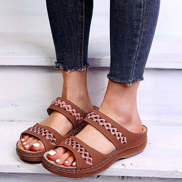 

2021 women sandals slides embroidered ladies shoes for women's flat shoes open toe casual sandals female femmes sandales1, Black
