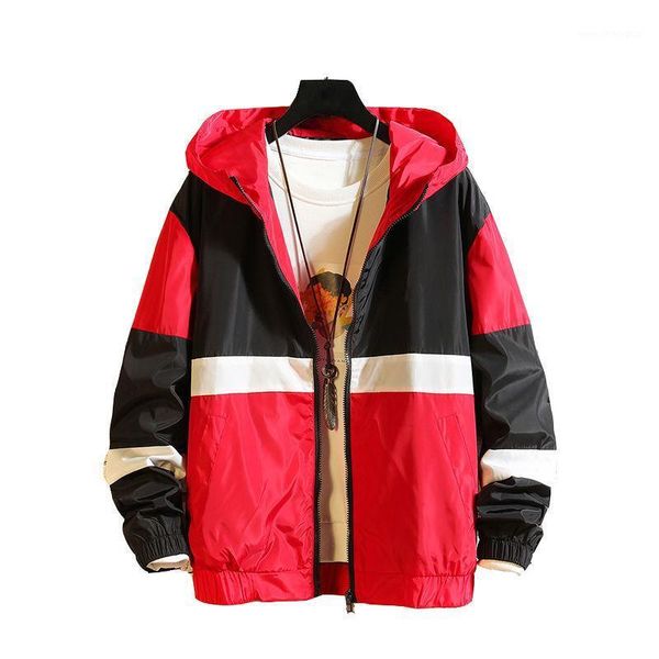

men's jackets fashion men`s patchwork street jacket with hood loose fit outwear windbreak male hooded bomber men plus size1, Black;brown