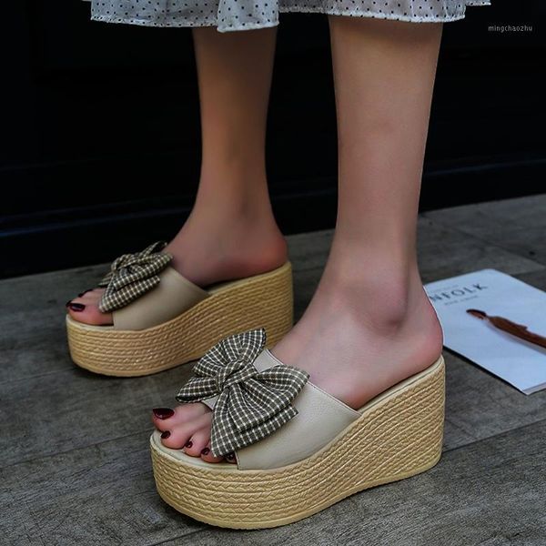 

sandals summer women's ladies bow knot platform wedges shoes fashion open toes slipper women #5.301, Black