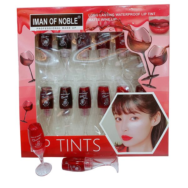 

iman of noble explosive 6-color lipstick water wine glass lip stain liquid set box natural and durable non-stick cup