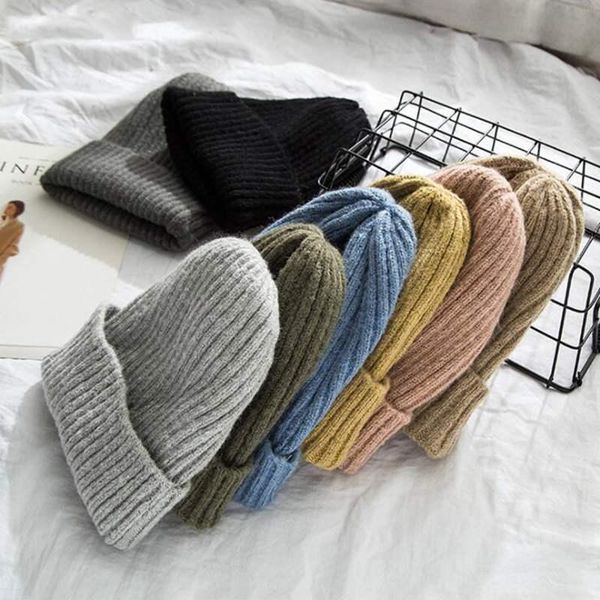 

beanie/skull caps winter hat warm knitting women girls solid candy color beanie soft cotton knitted kpop style woman cap, Blue;gray