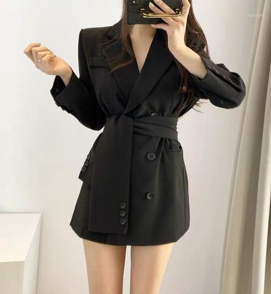 

women blazers sashes lace up formal long jackets notched outwear england style blazer1, White;black