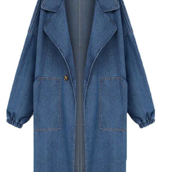 

2021 new product plus female fat sister size loosen mid-length section # denim jacket 9bgw, Black;brown