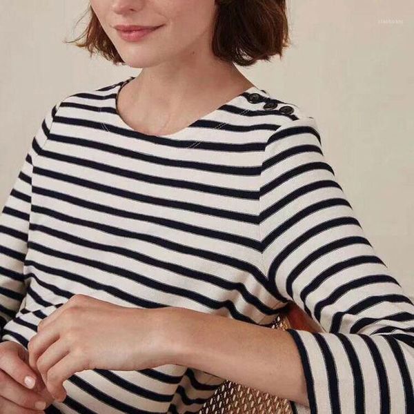 

women sweater 2020 autumn striped knit sweater round neck long sleeve, White;black