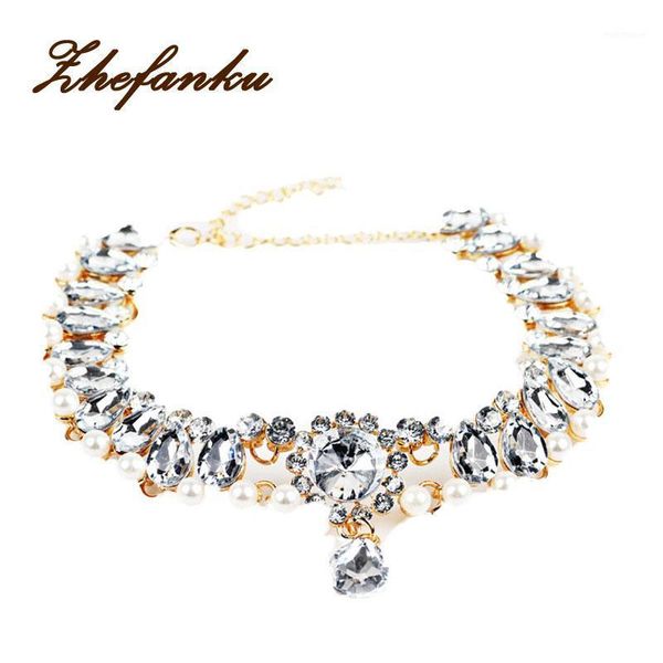 

new fashion boho collar choker water drop crystal necklaces & pendants for women charm imitation pearl jewelry1, Golden;silver