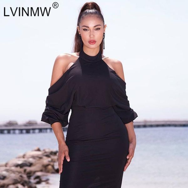 

lvinmw backless pearl necklace off shoulder mini dress women black long sleeve ruched hollow out dress elegant party club1, Black;gray