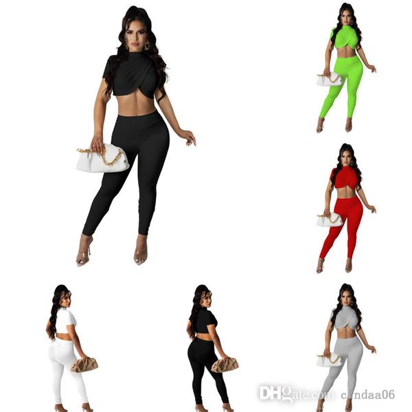 

womens designer clothing tracksuits new pleated chest wrapped two piece pants set casual irregular suit, Gray