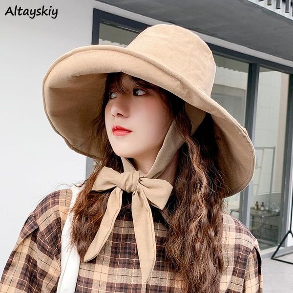 

ковш шапка женщина большого брим затенение при свободном отпуске все матч кулиска луки женских элегантного solid hat harajuku аксессуары, Blue;gray