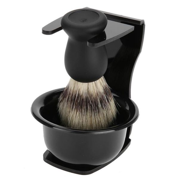 Set da barba per uomo Ciotola per sapone + Pennello da barba + Supporto per supporto Kit pennello per barba in setola di cinghiale naturale Kit pennello per barba in pelo di tasso puro