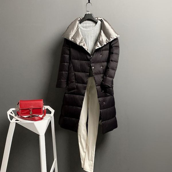 

2021 new double face white duck down female jacket mid-length on the thick knee winter wear big size a51q, Black