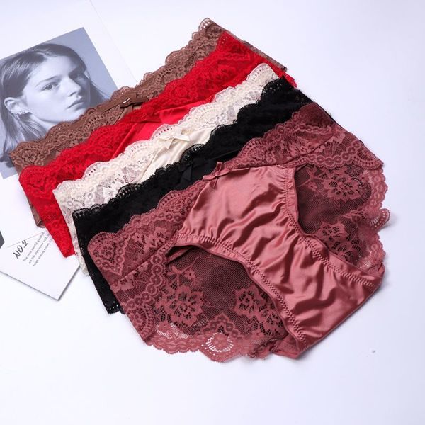 

517 quality lace underwear women's satin girl's simple sweet youth hip briefs fashion, Black;pink