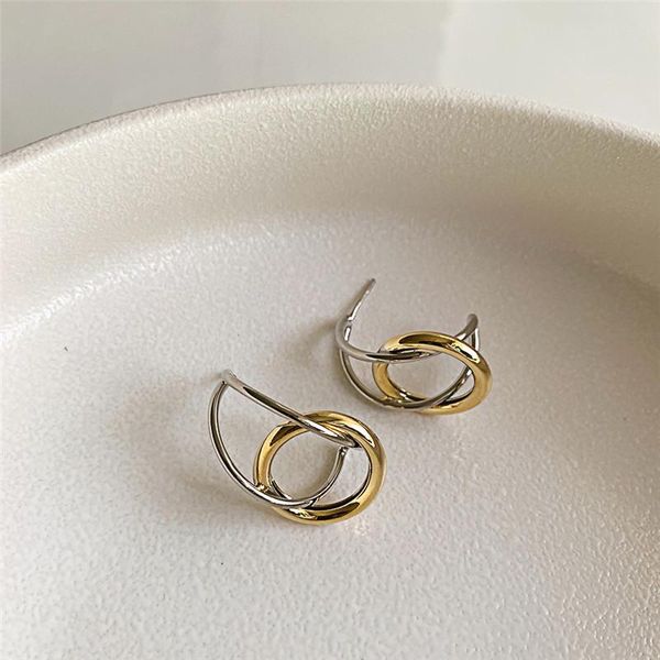 

aomu s925 new korean simple hollow metal hit color female geometric irregular retro stud earrings fashion punk hip hop jewelry, Golden;silver