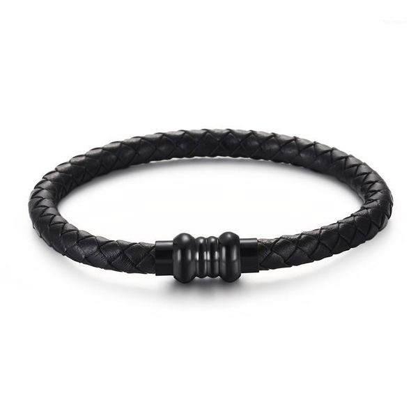 

210mm colorful cowhide leather bracelet stainless steel black magnet armband retro homme jewellry accessories1, Golden;silver