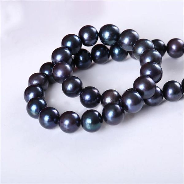 

chains handmade +7-12mm natural black round pearl necklace18inch14k, 100% necklace, Silver